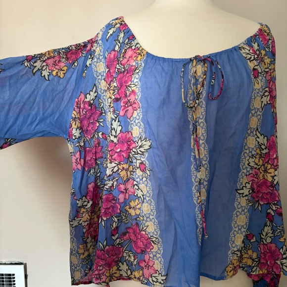 Free People Elena Floral Print Top Cotton Size L flowy spring - Picture 3 of 6